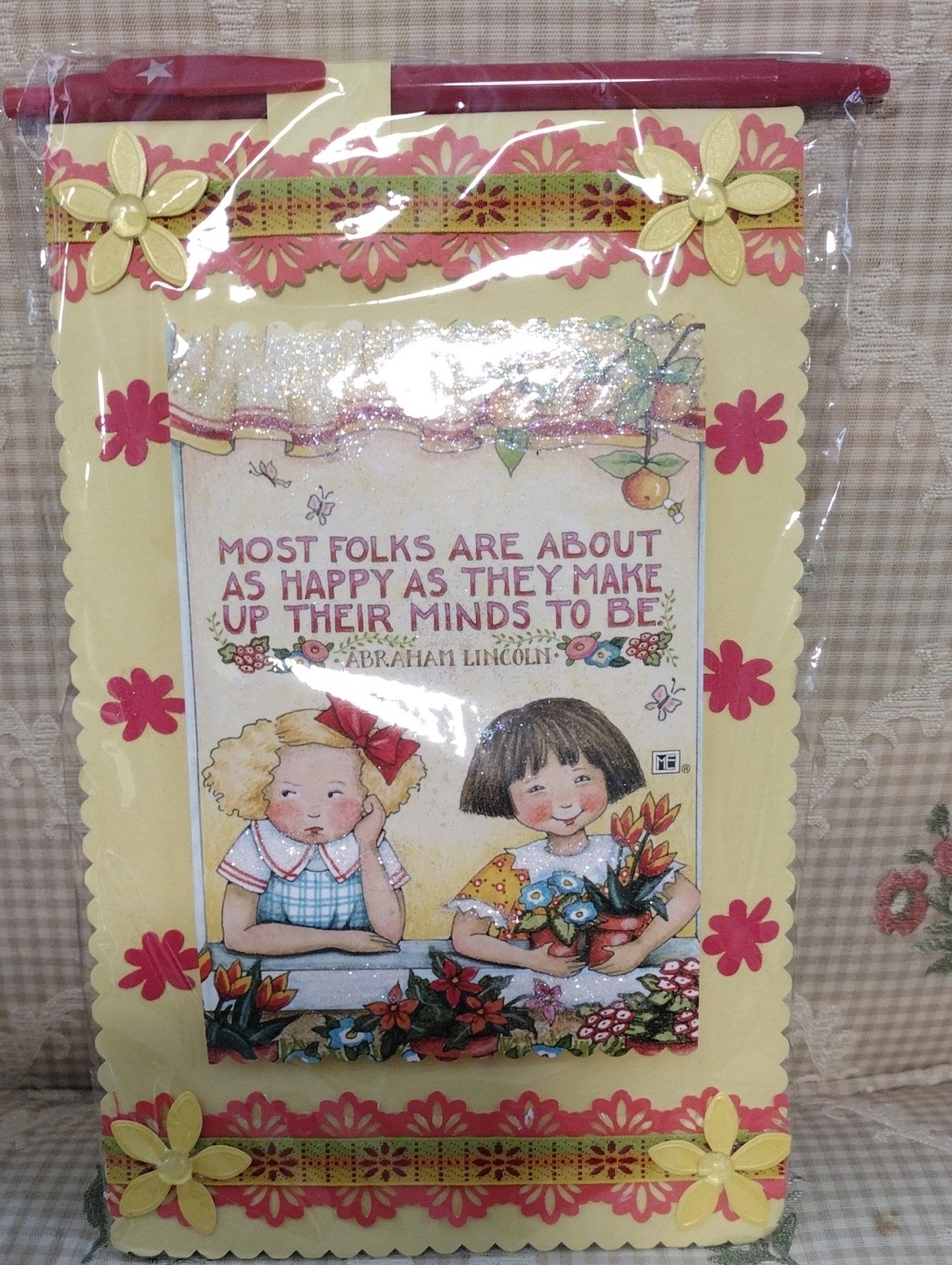 Inspirational Yellow Floral Custom Notepad with Pink Accents